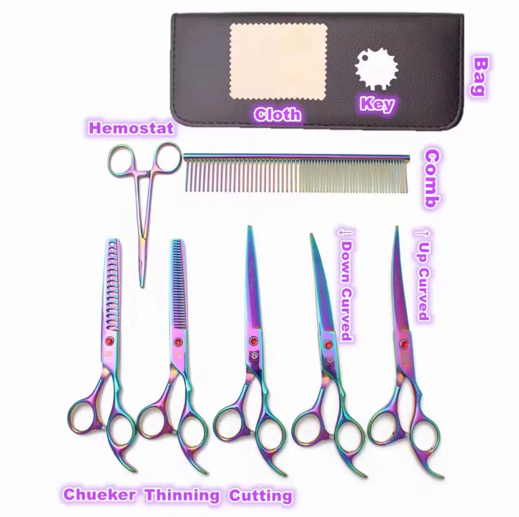 FurFreeHomes™ Professional Pet Grooming Scissors Set – Stainless Steel Dog & Cat Trimming Kit with Ergonomic Handles