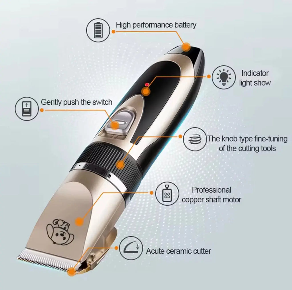 FurFreeHomes™ Professional Pet Clipper Grooming Kit – Rechargeable Low-Noise Hair Trimmer for Dogs & Cats