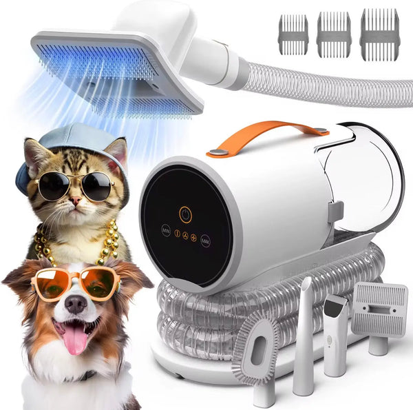 Pet Grooming Kit with Vacuum PG100 – Quiet Cat & Dog Grooming Vacuum System, 12,000Pa Suction, Low-Noise Clippers, Shedding & Hair Removal System - FurFree Homes
