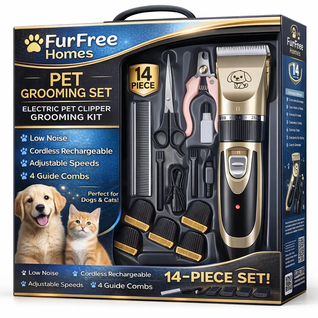 FurFreeHomes™ Professional Pet Clipper Grooming Kit – Rechargeable Low-Noise Hair Trimmer for Dogs & Cats
