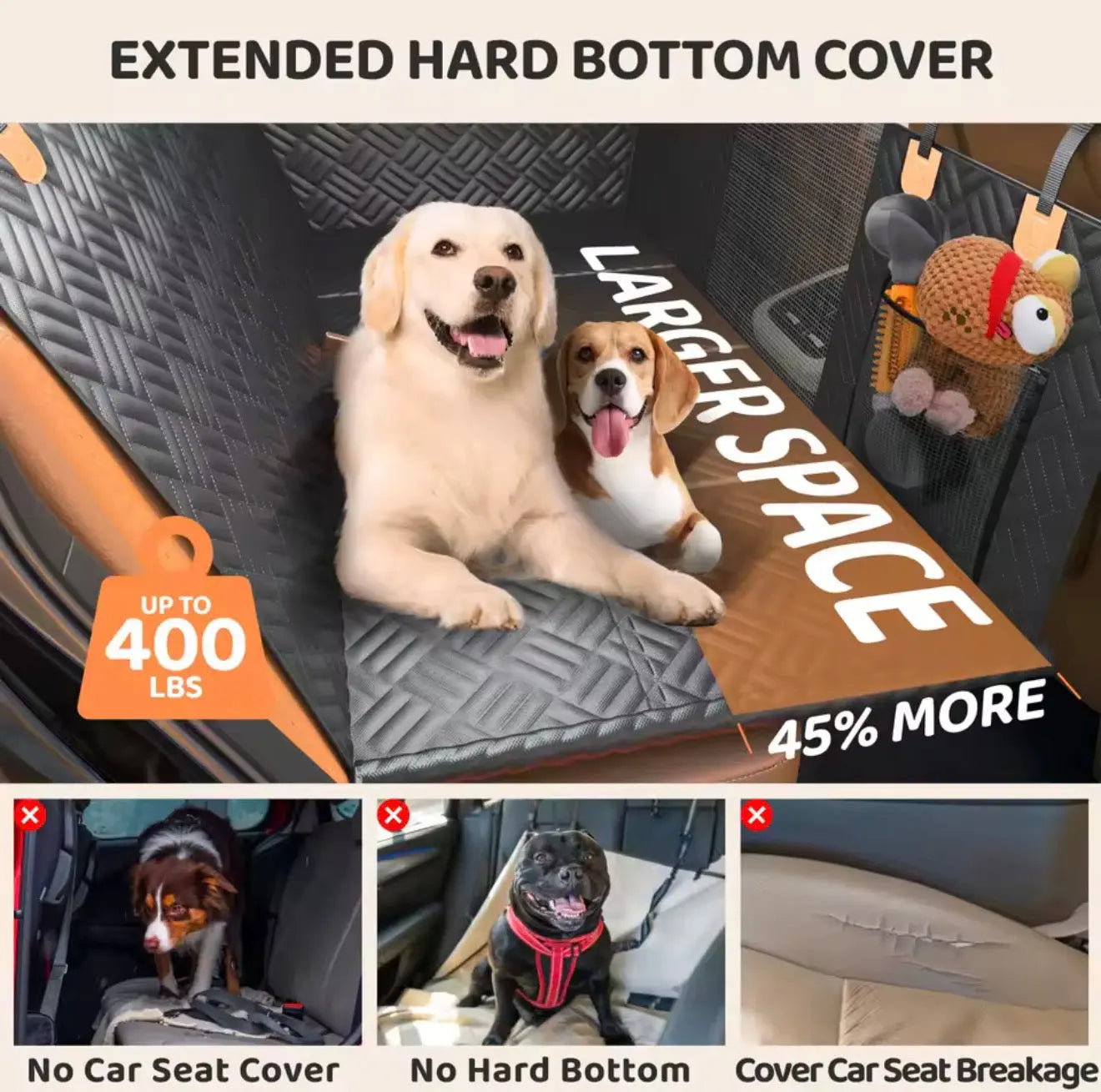 FurFree Homes™ Dog Car Seat Cover Hammock – Waterproof Heavy-Duty Scratch-Resistant Anti-Slip Rear Seat Protector for Dogs & Pets